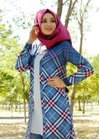 Tesettür giyim MAVİ EKOSE DESENLİ UZUN CEKET 4263 