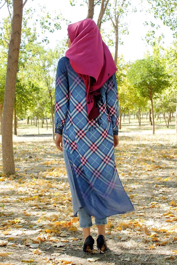 Hijab clothing  CHECKED LONG JACKET 4263  - TRENDTESETTÜR