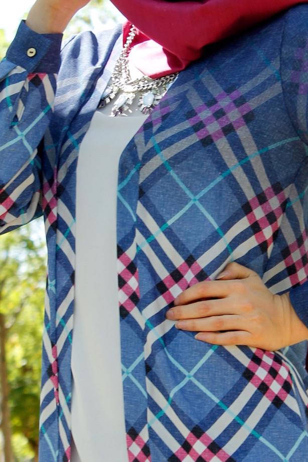 Hijab clothing  CHECKED LONG JACKET 4263  - TRENDTESETTÜR