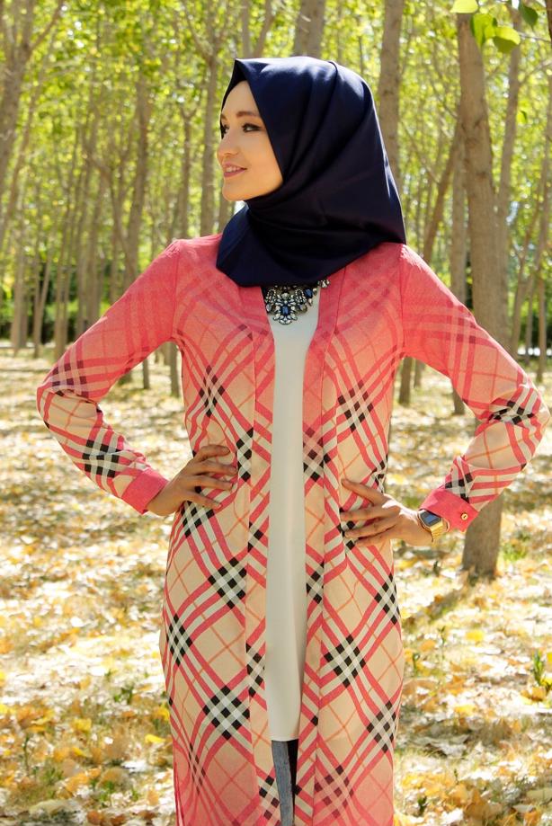 Hijab clothing  CHECKED LONG JACKET 4263  - TRENDTESETTÜR