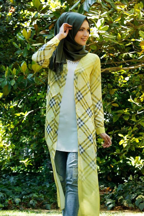Hijab clothing  CHECKED LONG JACKET 4263  - TRENDTESETTÜR