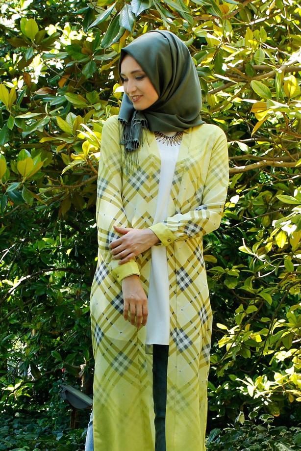 Hijab clothing  CHECKED LONG JACKET 4263  - TRENDTESETTÜR