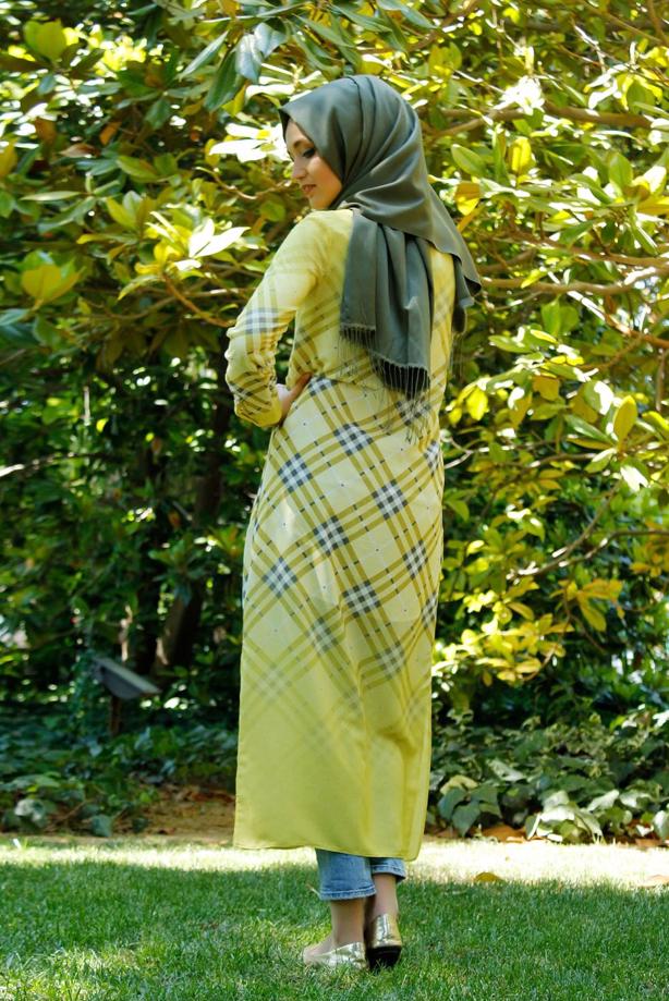 Hijab clothing  CHECKED LONG JACKET 4263  - TRENDTESETTÜR