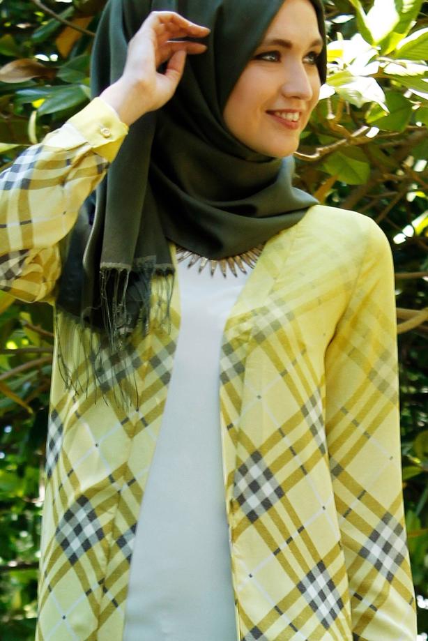 Hijab clothing  CHECKED LONG JACKET 4263  - TRENDTESETTÜR