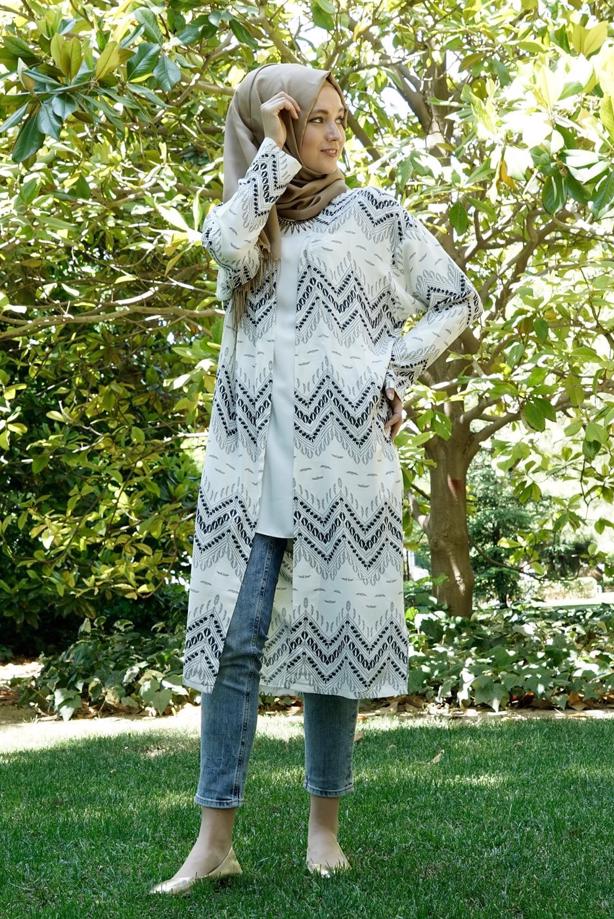 Tesettür giyim  T 4285 Lafaba Zikzak Desenli Ceket - TRENDTESETTÜR