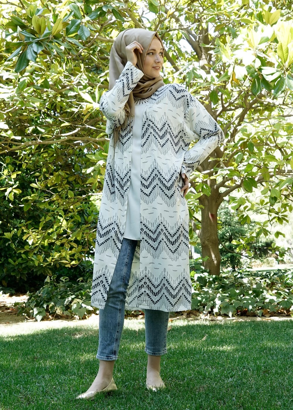 Tesettür giyim SİYAH T 4285 Lafaba Zikzak Desenli Ceket