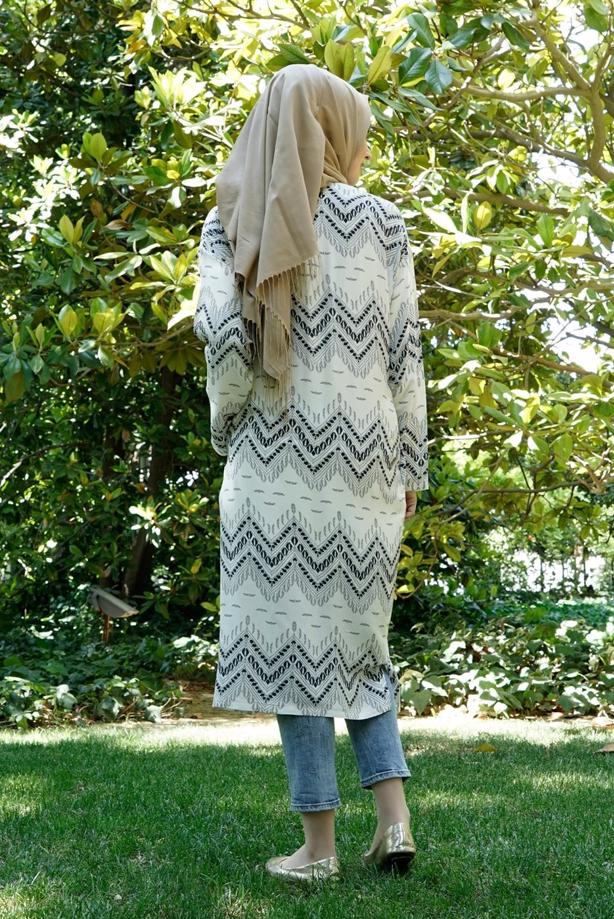 Tesettür giyim  T 4285 Lafaba Zikzak Desenli Ceket - TRENDTESETTÜR