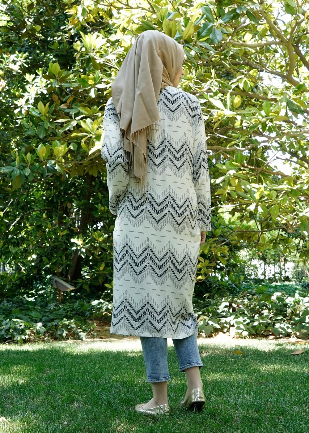 Tesettür giyim SİYAH T 4285 Lafaba Zikzak Desenli Ceket