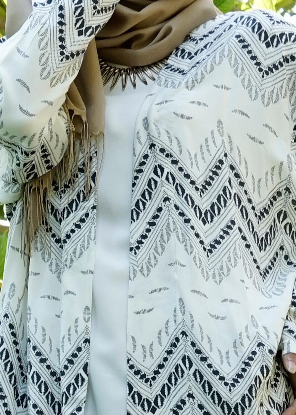 Tesettür giyim SİYAH T 4285 Lafaba Zikzak Desenli Ceket