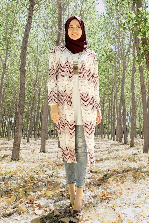Tesettür giyim  T 4285 Lafaba Zikzak Desenli Ceket - TRENDTESETTÜR