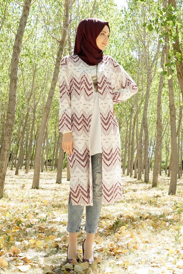 Tesettür giyim  T 4285 Lafaba Zikzak Desenli Ceket - TRENDTESETTÜR