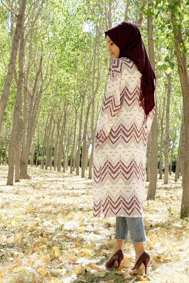 Tesettür giyim  T 4285 Lafaba Zikzak Desenli Ceket - TRENDTESETTÜR