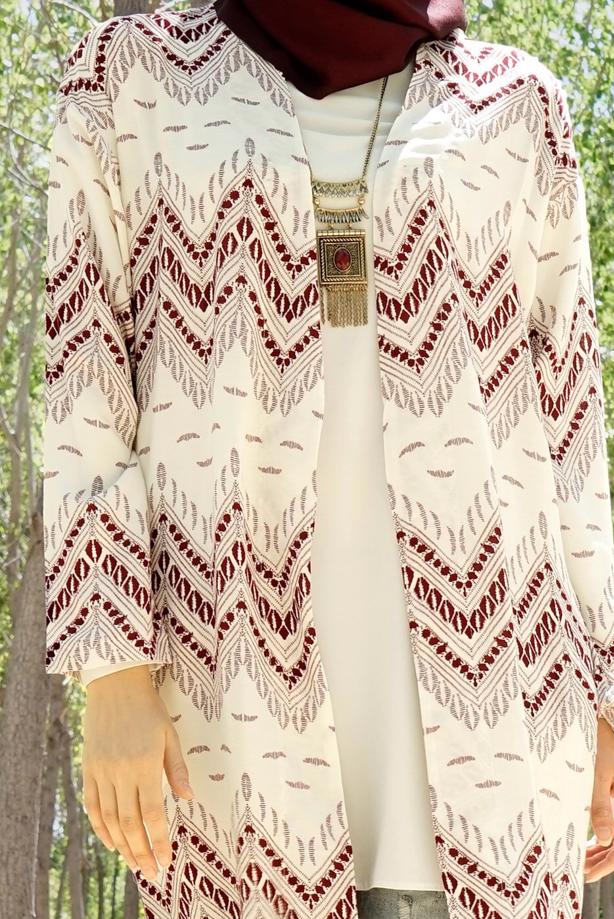 Tesettür giyim  T 4285 Lafaba Zikzak Desenli Ceket - TRENDTESETTÜR