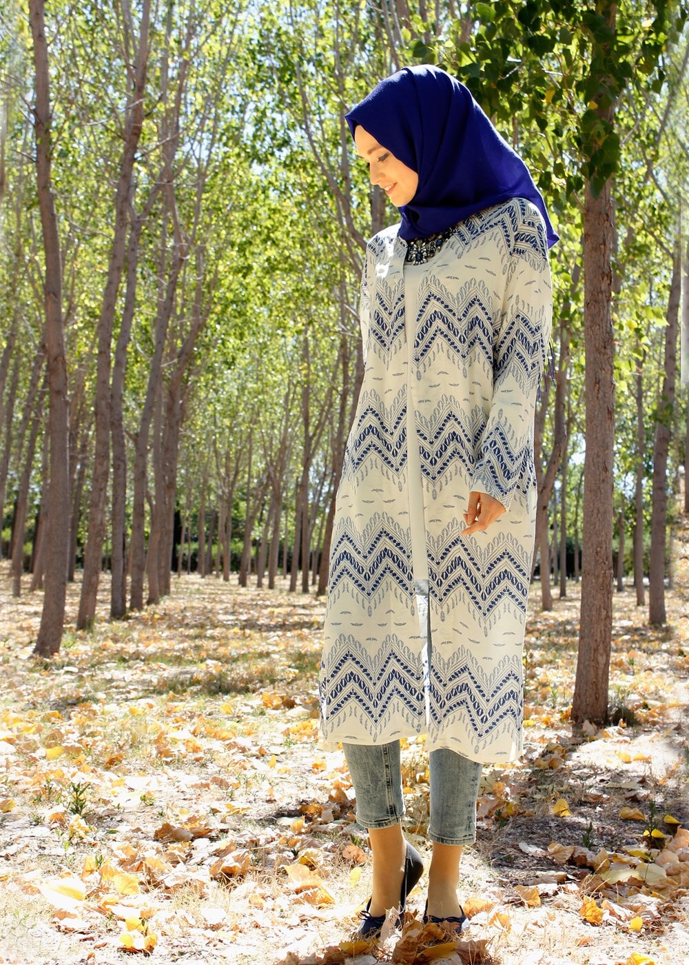 Vêtements hijab BLEU MARINE T 4285 Lafaba Zikzak Desenli Ceket