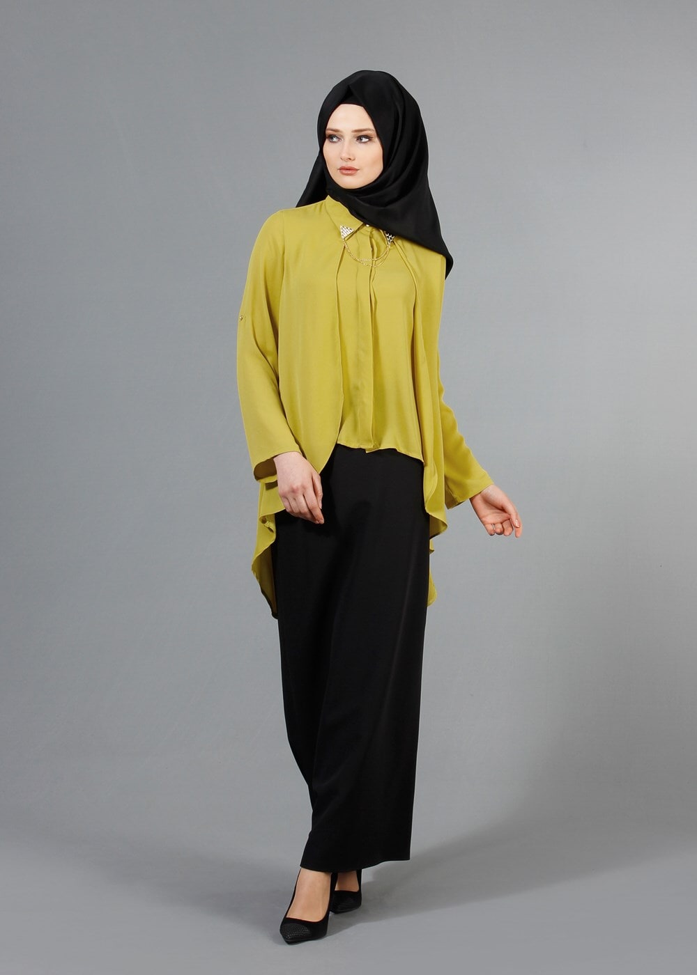 Tesettür giyim SİYAH T 5162 Lafaba Fermuarlı Dar Etek