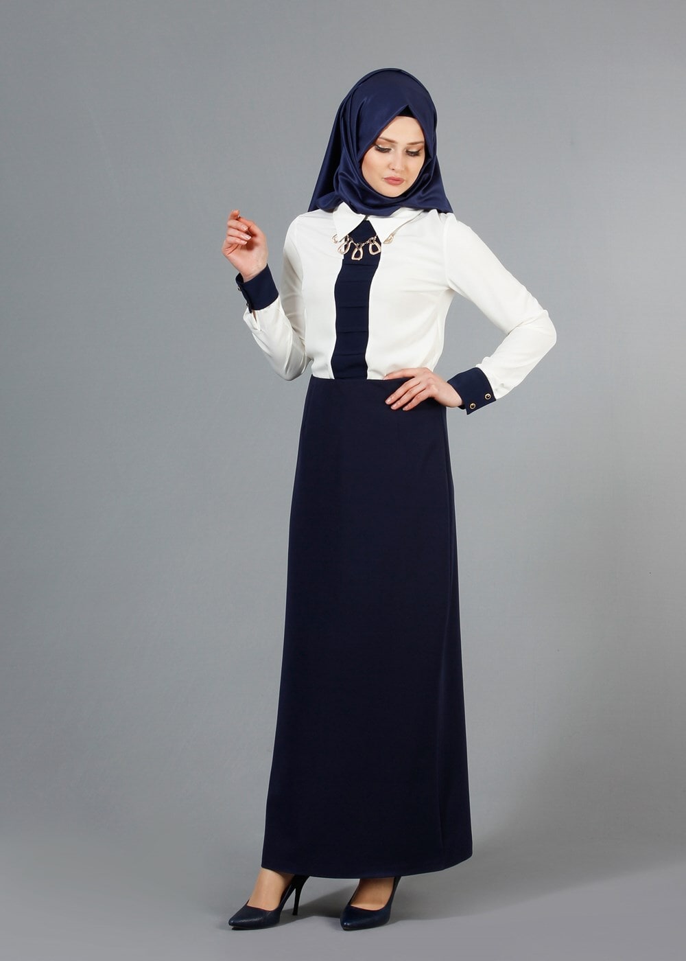 Tesettür giyim LACİVERT T 5162 Lafaba Fermuarlı Dar Etek