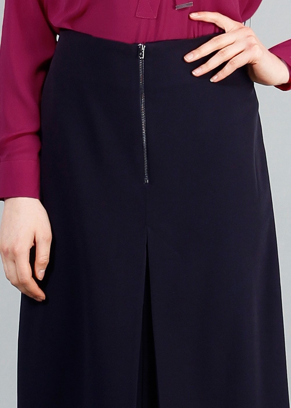 Tesettür giyim LACİVERT T 5163 Lafaba Fermuarlı Etek