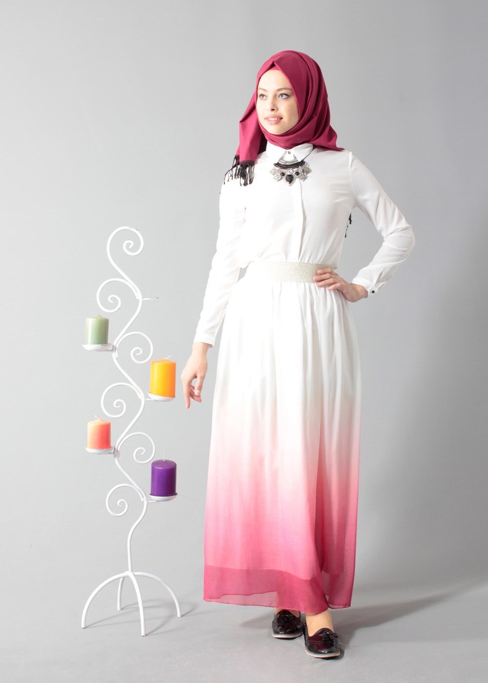 Vêtements hijab FUCHSIA T 5182 Lafaba Lastikli Şifon Etek