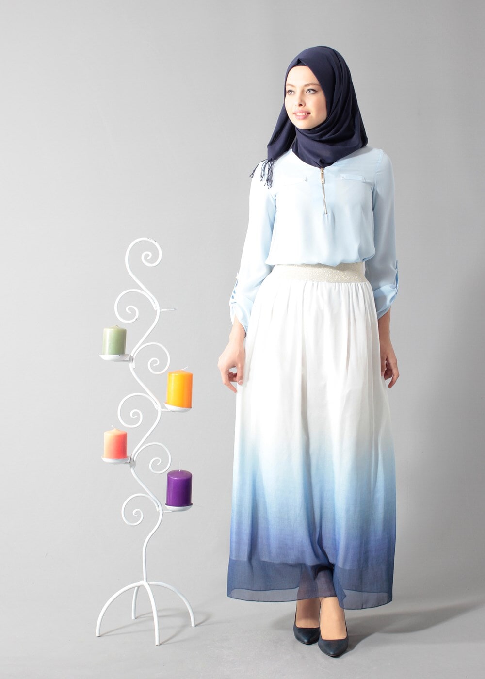 Vêtements hijab BLEU MARINE T 5182 Lafaba Lastikli Şifon Etek