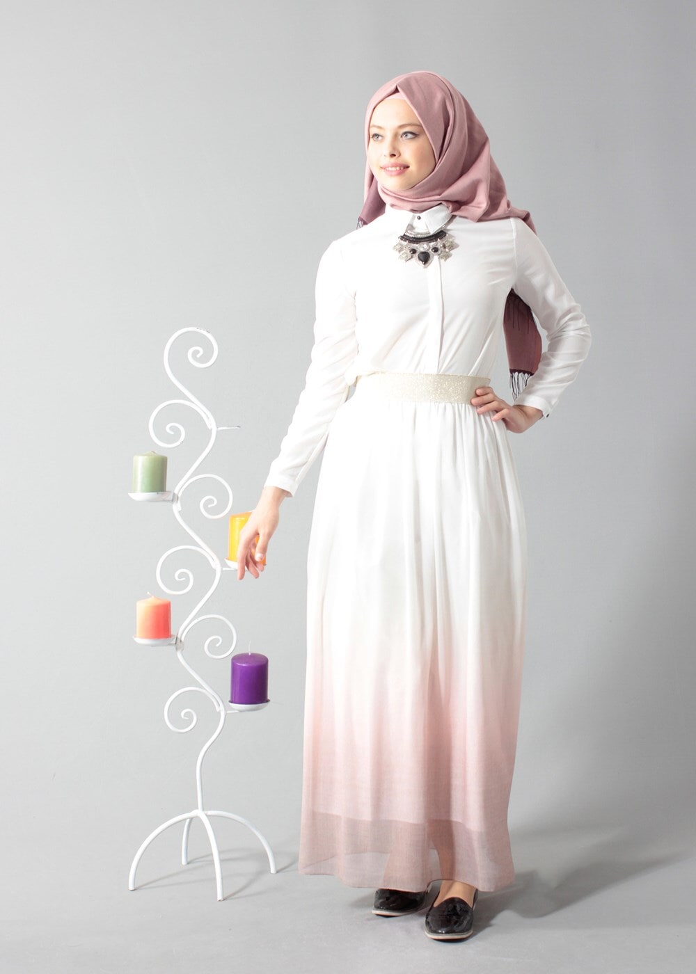 Vêtements hijab POUDRE T 5182 Lafaba Lastikli Şifon Etek