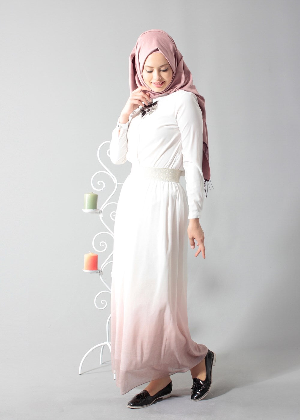 Tesettür giyim PUDRA T 5182 Lafaba Lastikli Şifon Etek