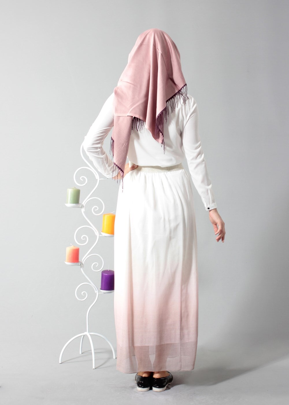 Vêtements hijab POUDRE T 5182 Lafaba Lastikli Şifon Etek