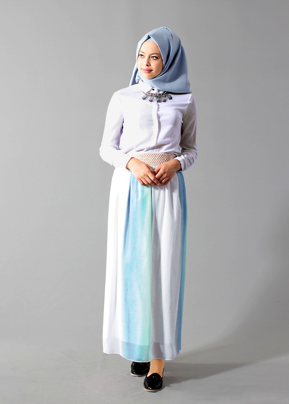 Vêtements hijab VERT T 5183 Lafaba Degradeli Şifon Etek