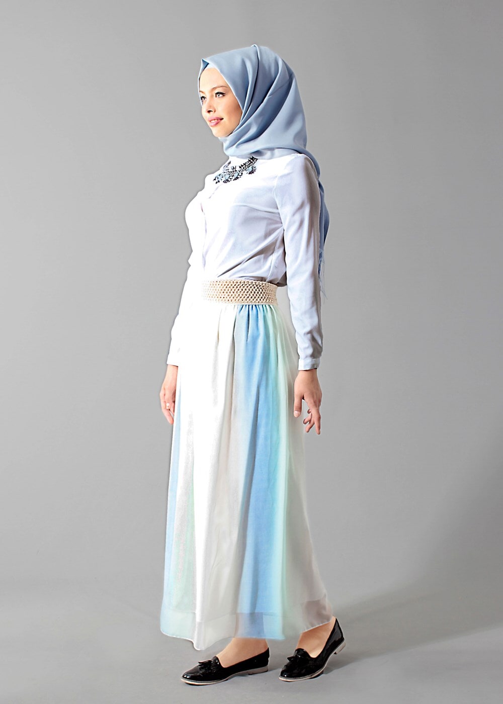 Vêtements hijab VERT T 5183 Lafaba Degradeli Şifon Etek