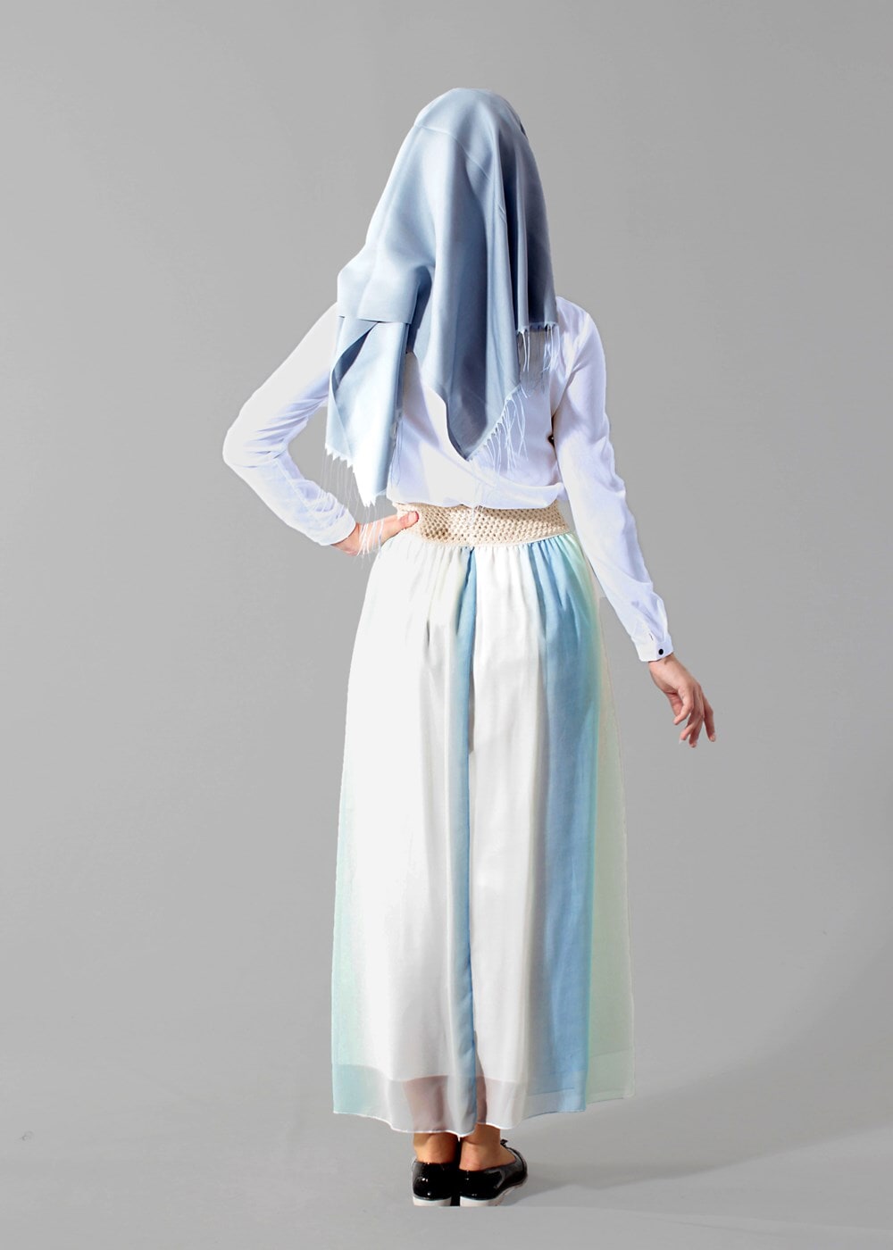 Vêtements hijab VERT T 5183 Lafaba Degradeli Şifon Etek