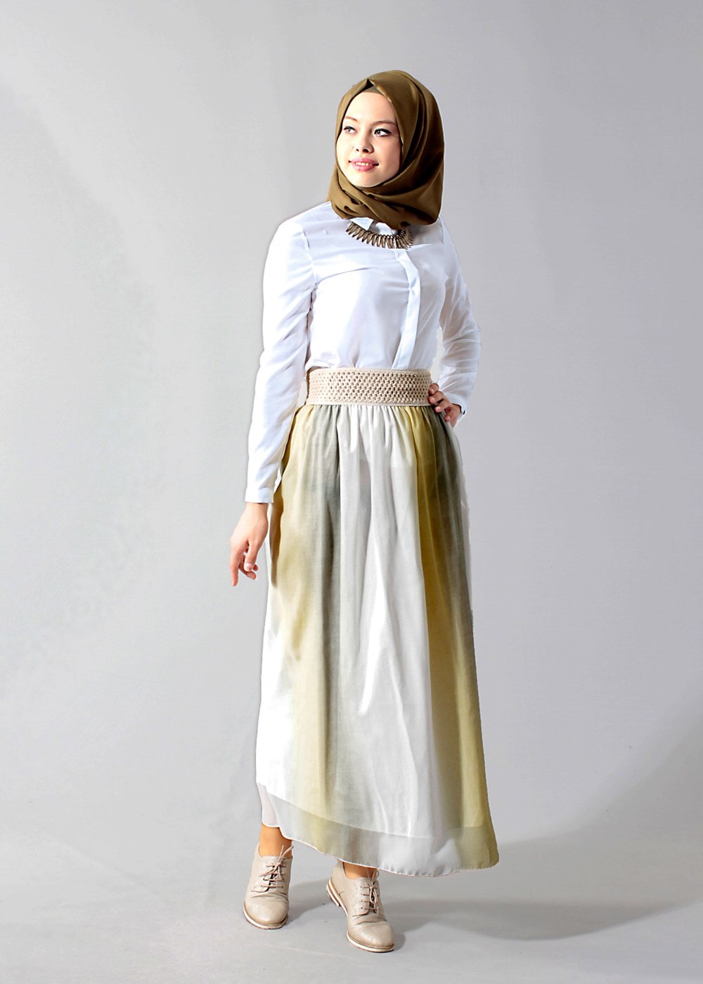 Vêtements hijab JAUNE T 5183 Lafaba Degradeli Şifon Etek