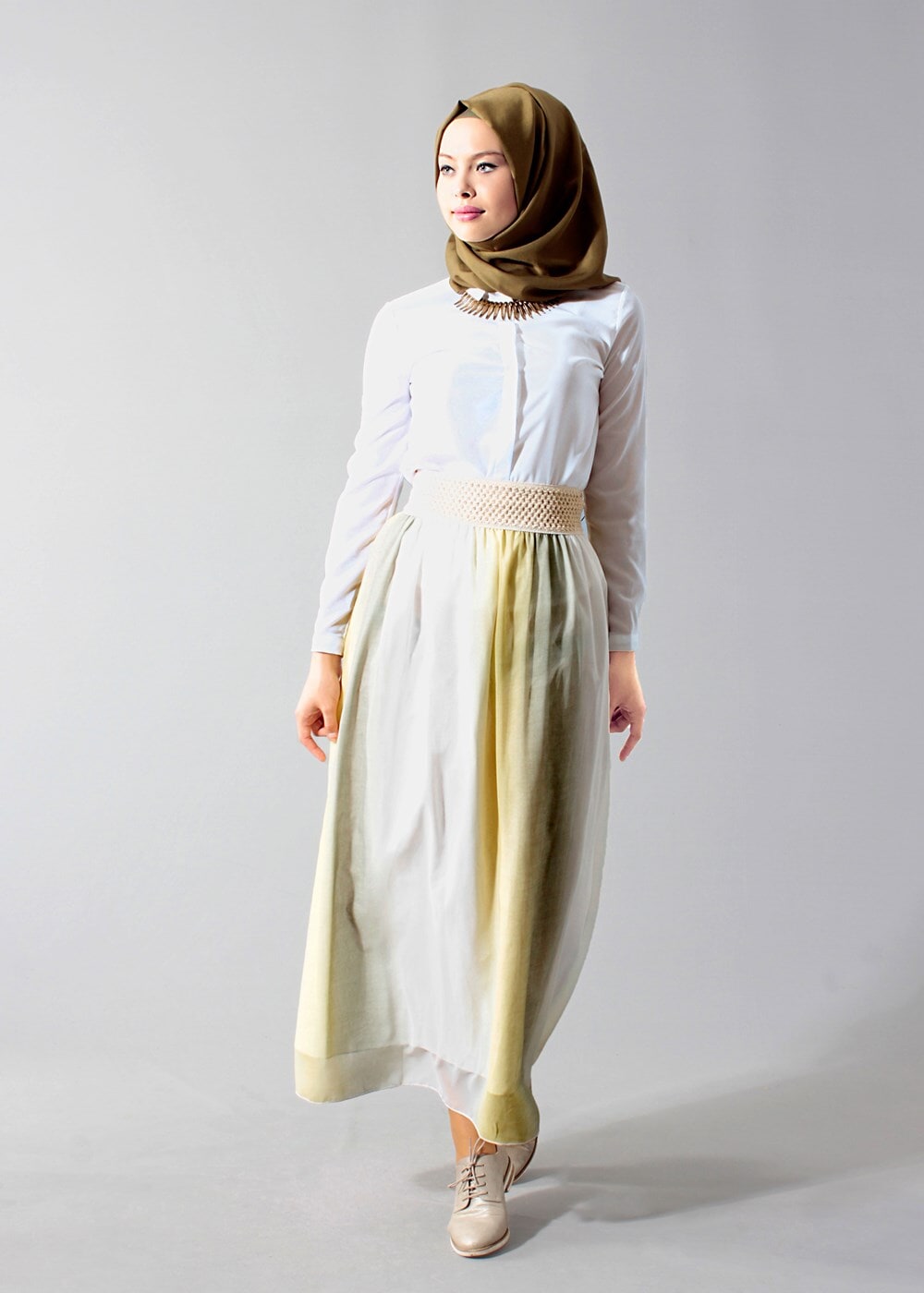 Vêtements hijab JAUNE T 5183 Lafaba Degradeli Şifon Etek