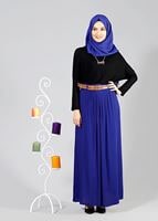 Tesettür giyim LACİVERT T 565 ModaBu Çift Kemerli Etek