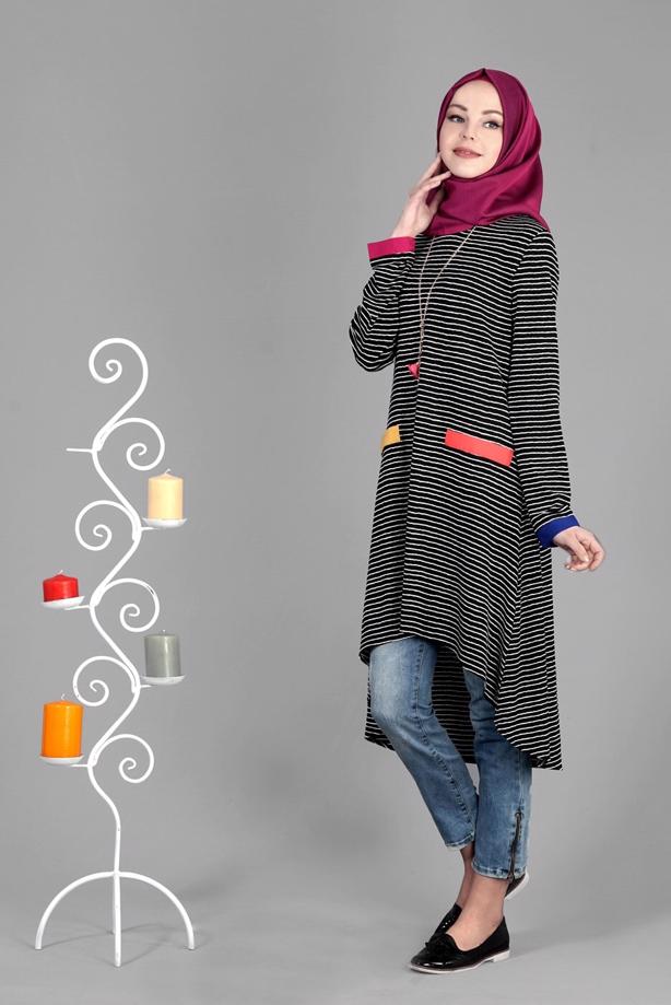 Tesettür giyim  T 1093 ModaBu Çizgili Tunik - TRENDTESETTÜR