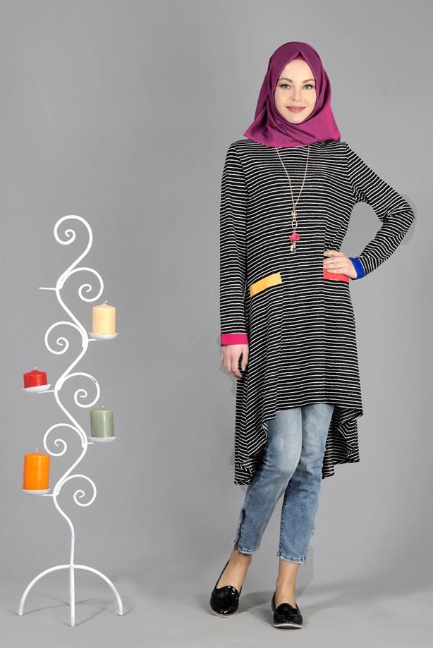 Tesettür giyim  T 1093 ModaBu Çizgili Tunik - TRENDTESETTÜR
