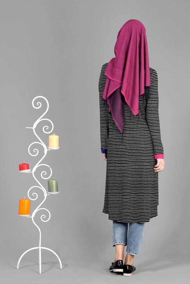 Tesettür giyim  T 1093 ModaBu Çizgili Tunik - TRENDTESETTÜR