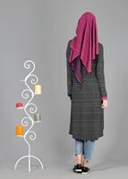 Tesettür giyim SİYAH T 1093 ModaBu Çizgili Tunik