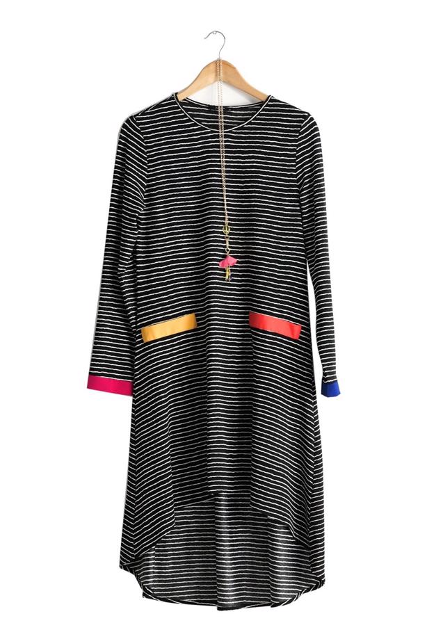 Tesettür giyim  T 1093 ModaBu Çizgili Tunik - TRENDTESETTÜR