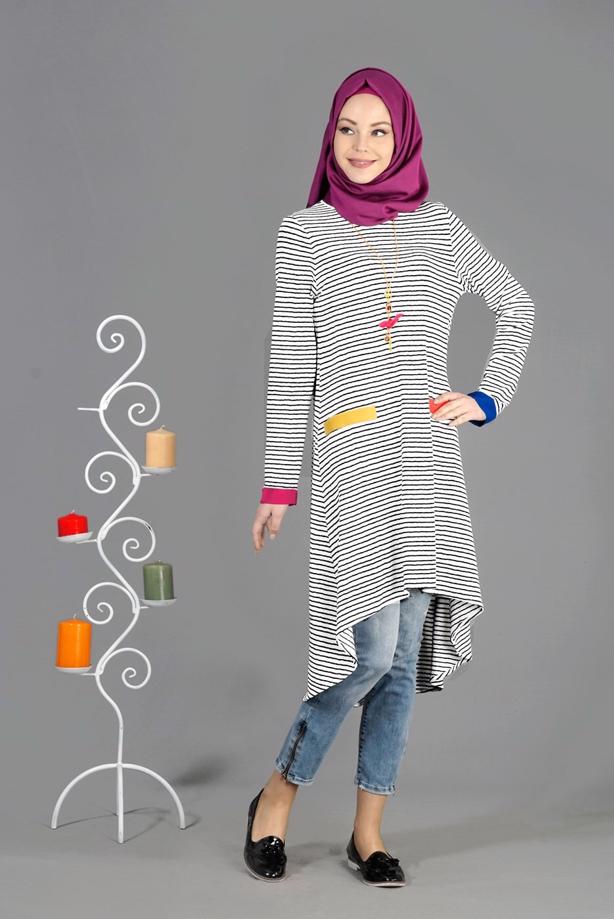 Tesettür giyim  T 1093 ModaBu Çizgili Tunik - TRENDTESETTÜR