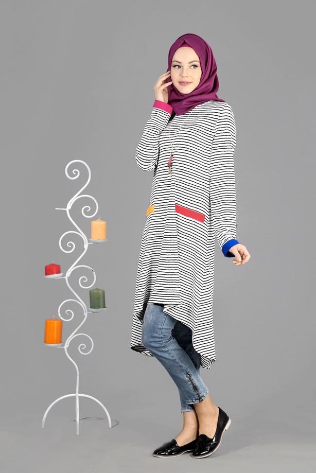 Tesettür giyim  T 1093 ModaBu Çizgili Tunik - TRENDTESETTÜR