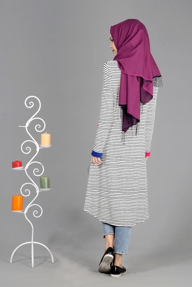 Tesettür giyim  T 1093 ModaBu Çizgili Tunik - TRENDTESETTÜR