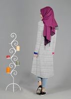 Tesettür giyim KREM T 1093 ModaBu Çizgili Tunik