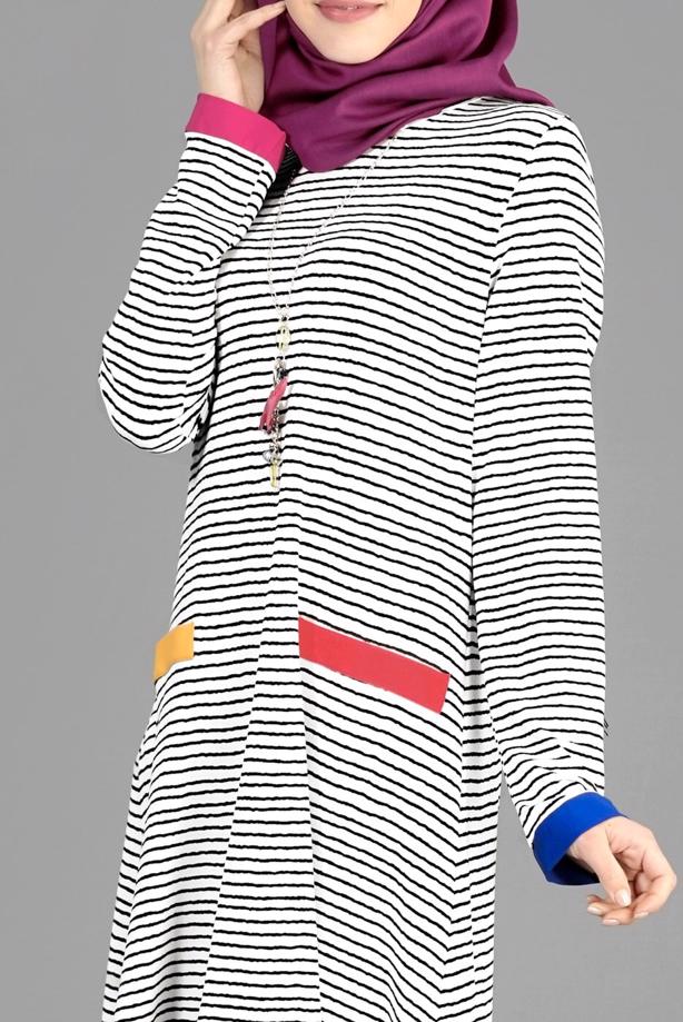 Tesettür giyim  T 1093 ModaBu Çizgili Tunik - TRENDTESETTÜR