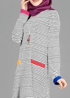 Tesettür giyim KREM T 1093 ModaBu Çizgili Tunik