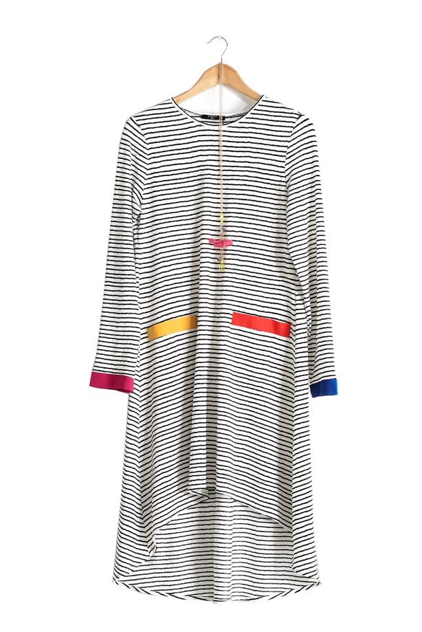 Tesettür giyim  T 1093 ModaBu Çizgili Tunik - TRENDTESETTÜR