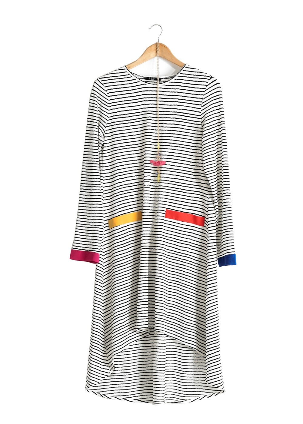 Tesettür giyim KREM T 1093 ModaBu Çizgili Tunik