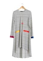 Tesettür giyim KREM T 1093 ModaBu Çizgili Tunik