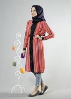 Tesettür giyim MERCAN T 1256 ModaBu Boydan Düğmeli Tunik