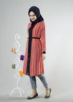 Tesettür giyim MERCAN T 1256 ModaBu Boydan Düğmeli Tunik