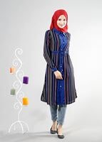 Tesettür giyim LACİVERT T 1256 ModaBu Boydan Düğmeli Tunik