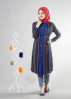 Tesettür giyim LACİVERT T 1256 ModaBu Boydan Düğmeli Tunik